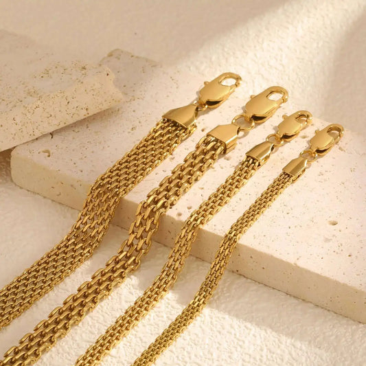 Gold Plated Italian Mesh Link Chain Bracelet for Women - Non Tarnish Stainless Steel Jewelry Gift