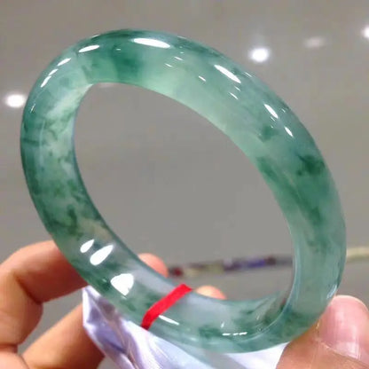 Elegant Light Green Jadeite Bracelet Handcarved Natural Charm Bangle for Women and Men