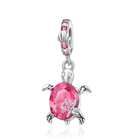 Summer Murano Glass Sea Turtle Dangle Charm Colorful Crystal Zircon Pendant 925 Sterling Silver Fine Jewelry for Original Bracelets