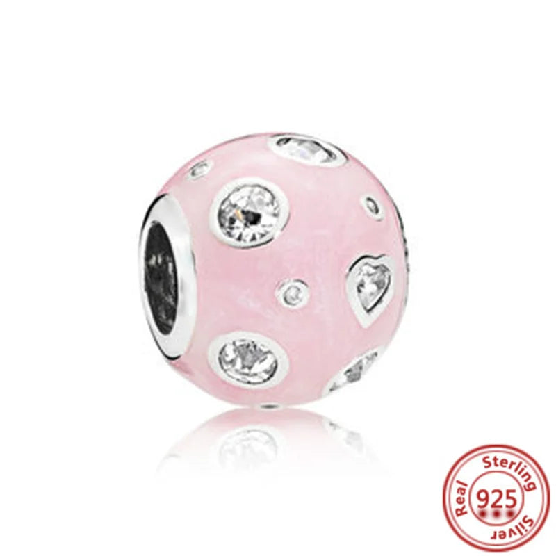 Springtime 925 Silver Pink Flower Ice Cream Charm Pendant for DIY Bracelets Y438
