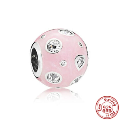 Springtime 925 Silver Pink Flower Ice Cream Charm Pendant for DIY Bracelets Y438