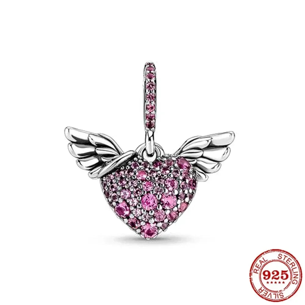 Sterling Silver 925 Angel Wing Heart Bird Charms for Bracelets and Necklaces Women's Fine DIY Jewelry Gifts