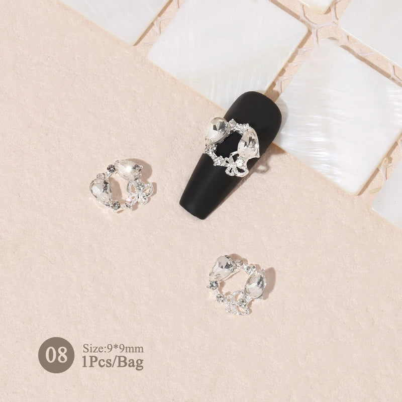 Elegant Gold Silver Metal Bowknot Nail Charm 3D Rhinestone Decor for DIY Manicure Art