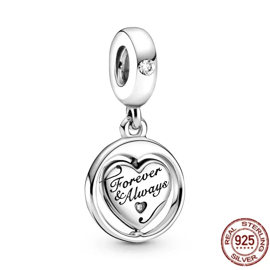 Original 925 Sterling Silver Linked Sister Hearts Openable Heart Locket Dangle Charm Beads for Necklace and Bracelet Jewelry