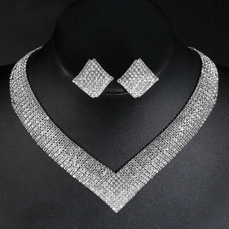 Luxury Crystal Bridal Jewelry Set with African Beads and Rhinestone Necklace and Earrings for Engagement Party Gift
