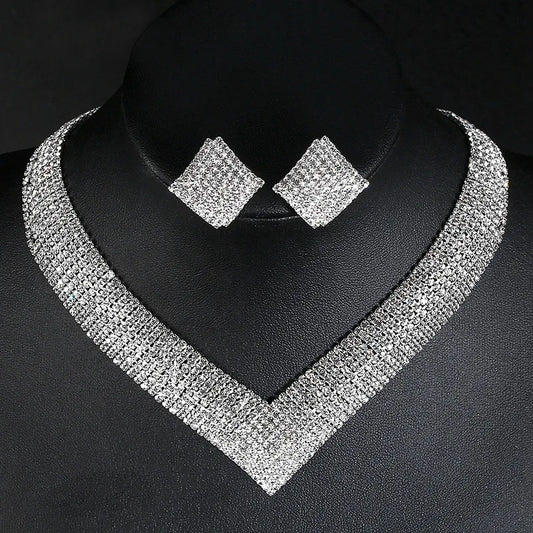 Luxury Crystal Bridal Jewelry Set with African Beads and Rhinestone Necklace and Earrings for Engagement Party Gift