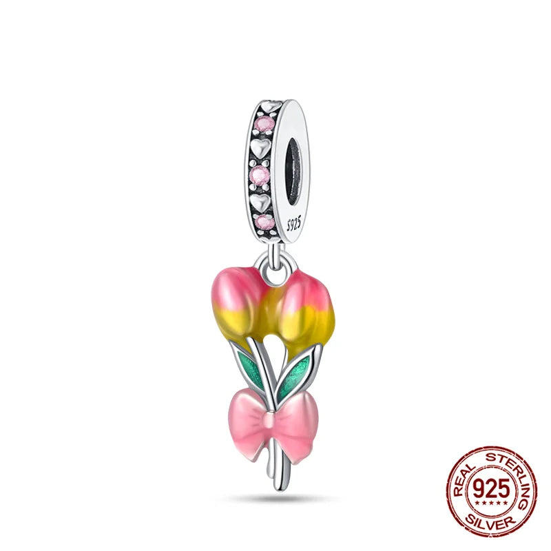 Elegant Sterling Silver Purple Flower Beads for DIY Jewelry and Charm Bracelets