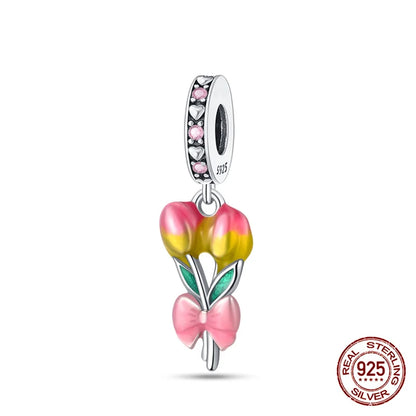 Elegant Sterling Silver Purple Flower Beads for DIY Jewelry and Charm Bracelets