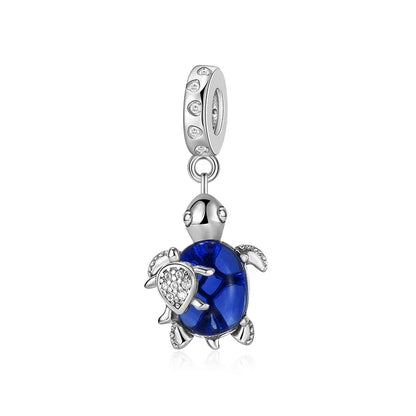 Summer Murano Glass Sea Turtle Dangle Charm Colorful Crystal Zircon Pendant 925 Sterling Silver Fine Jewelry for Original Bracelets
