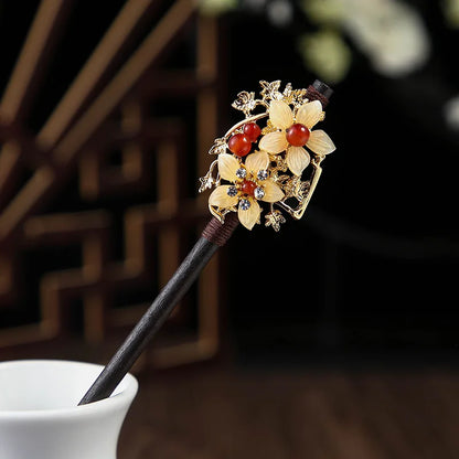 Vintage 2024 Wooden Hair Stick With Tassel Chinese Winding Flower Hairpin