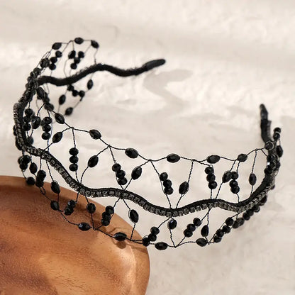 Women Luxury Crystal Bead Bridal Headband Royal Crown Tiara TS-J3263BLK