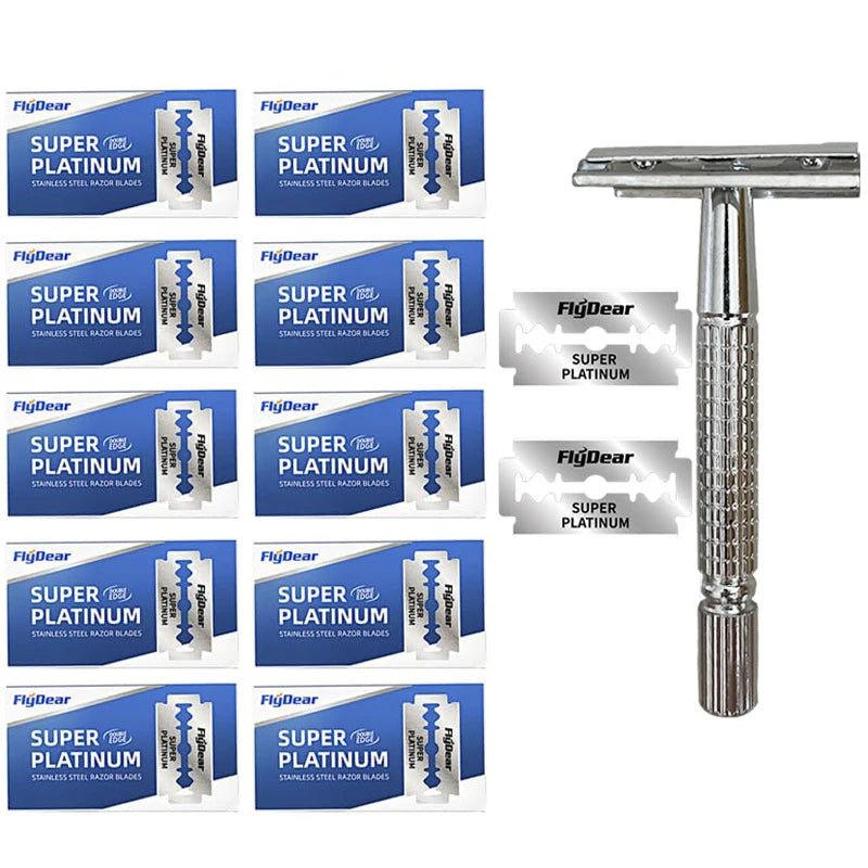 Stainless Steel Double Sided Men's Shaver with Sharp Replaceable Blades Classic Hair Removal Razor