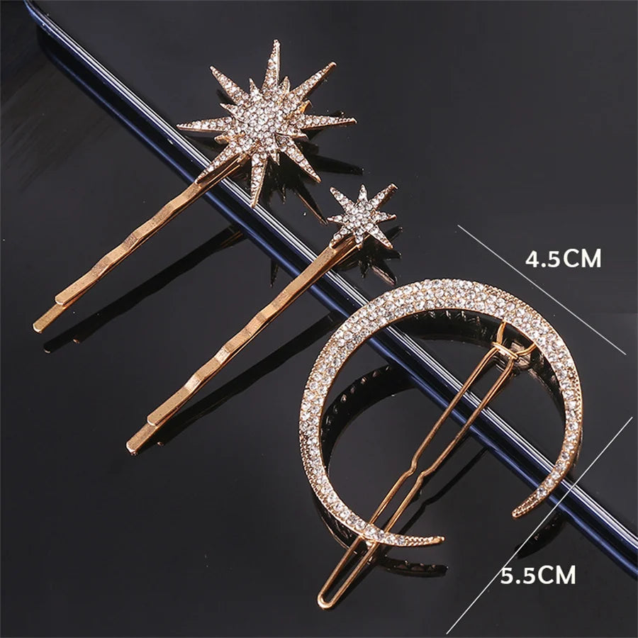 Vintage Moon Star Rhinestone Hairpin for Women Bridal Wedding Accessories