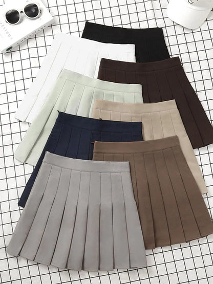Brown High Waist Pleated Mini Skirt Harajuku Korean Style
