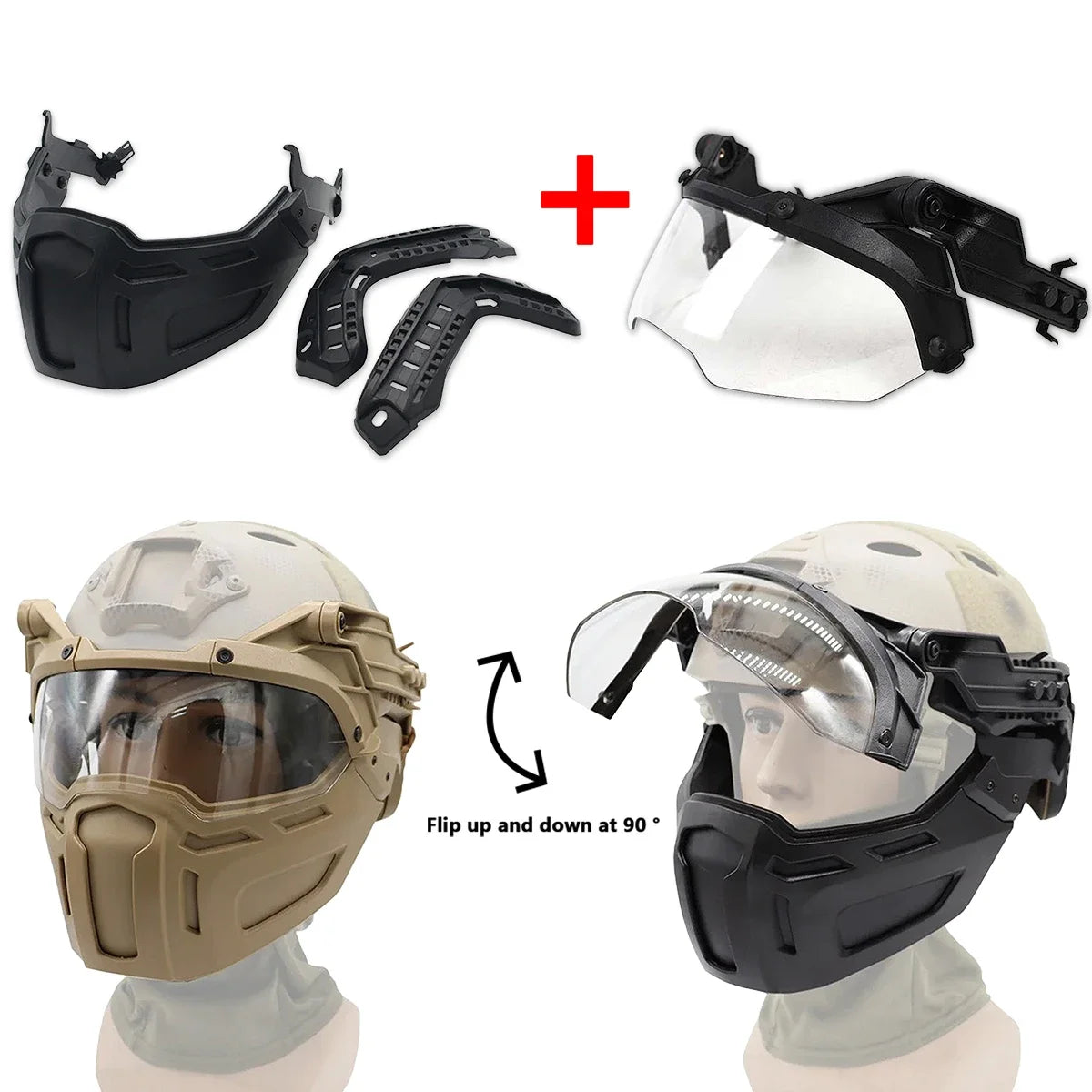 New Tactical FAST Helmet Half Face Mask With Flip Goggles