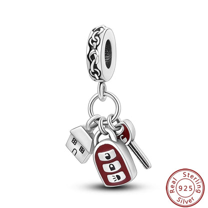 Sterling Silver Sports Car and Motorcycle Charms for DIY Jewelry Making KJC424