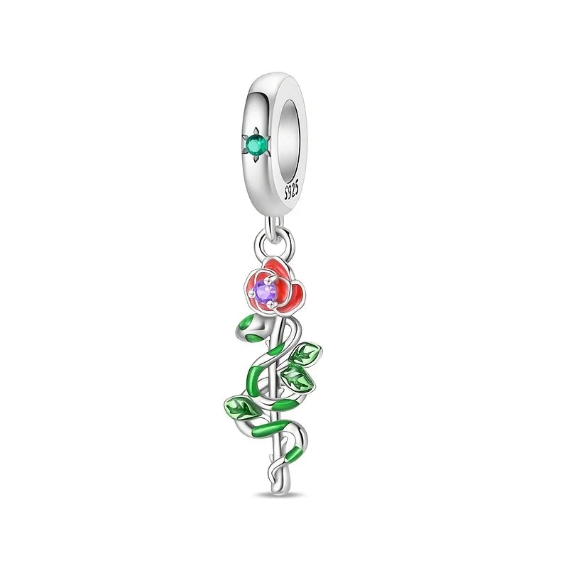 Green Monstera Leaf Charm 925 Sterling Silver Dangle Bracelet Jewelry for Women PAC1504