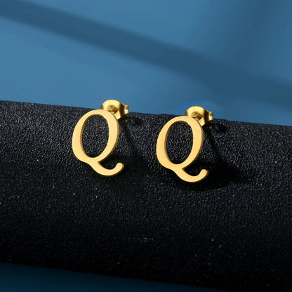 Tiny Stainless Steel Initial Letter Stud Earrings Gift Q
