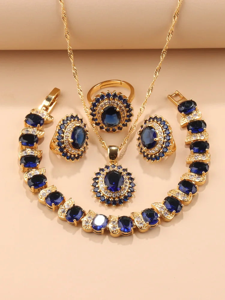 Exquisite 18K Gold Plated Women's Wedding Jewelry Set With Cubic Zirconia