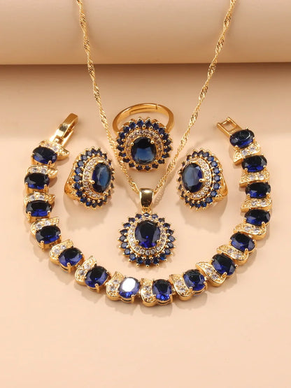 Exquisite 18K Gold Plated Women's Wedding Jewelry Set With Cubic Zirconia