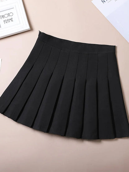 Brown High Waist Pleated Mini Skirt Harajuku Korean Style