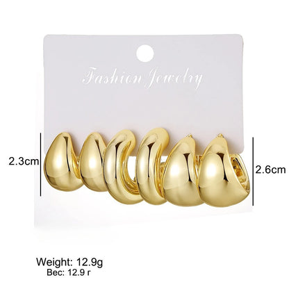 6 Piece Stainless Steel Waterdrop Hoop Earring Set for Women Minimalist Smooth Circle Design