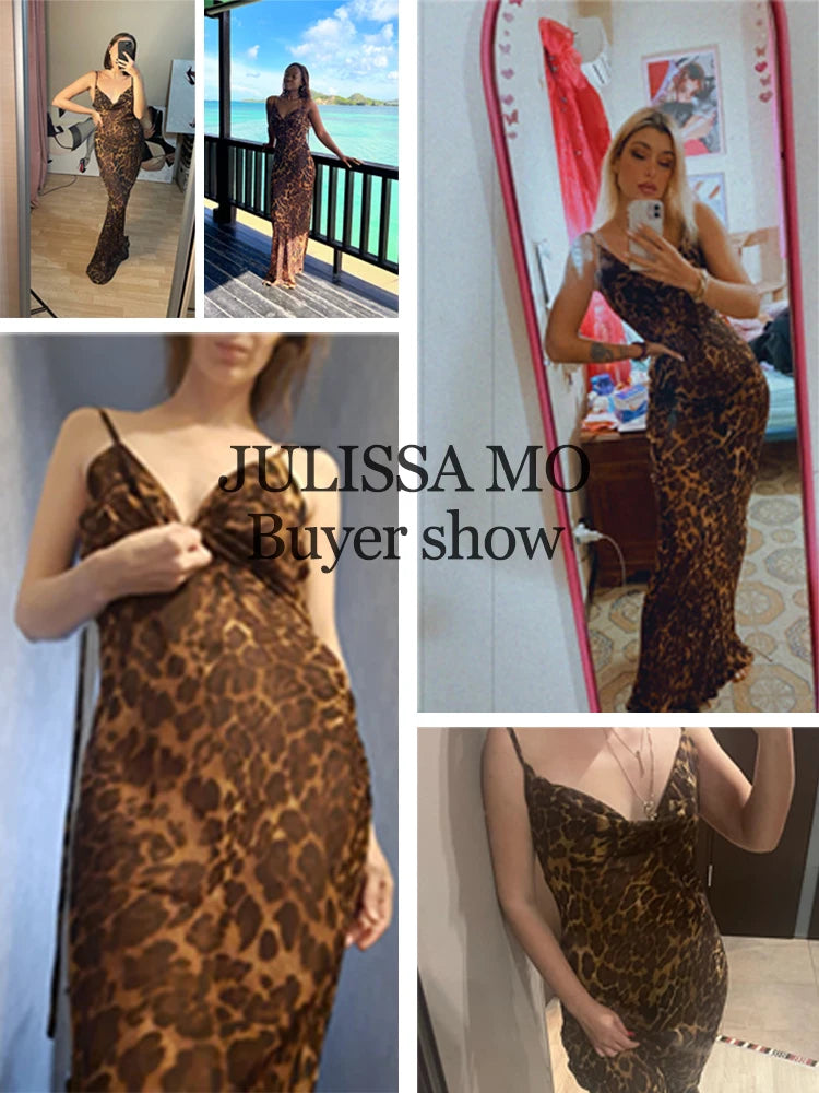 Julissa Mo Leopard Print V-Neck Bodycon Dress for Women