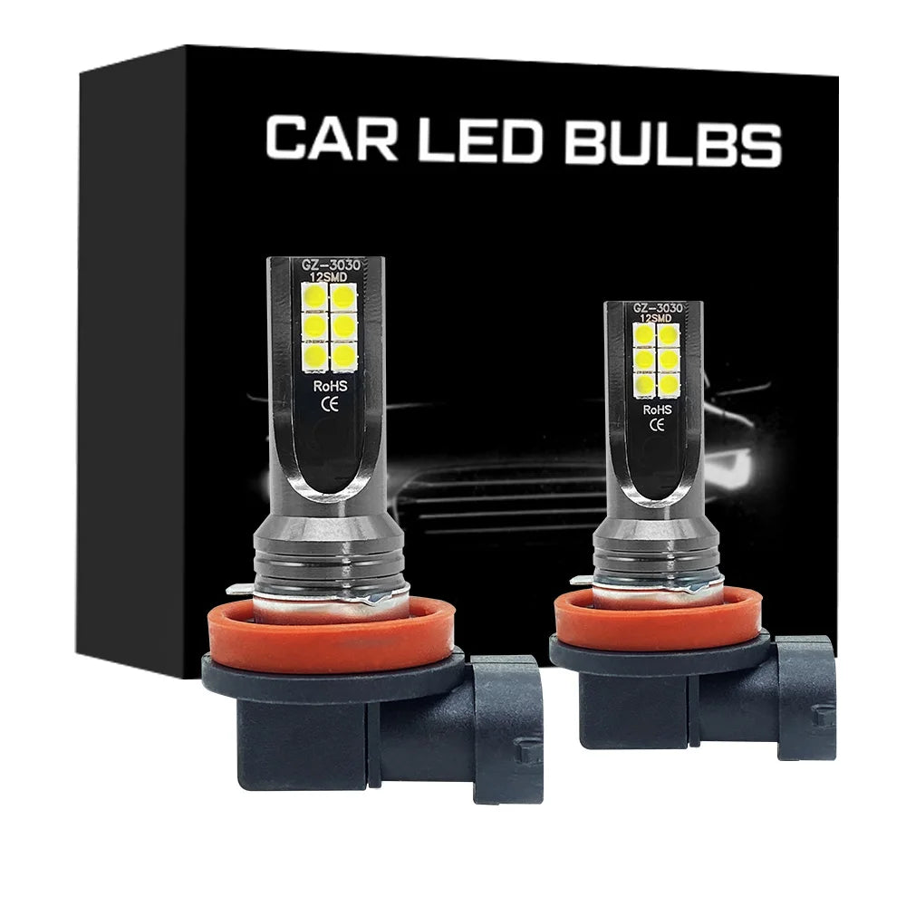 2Pcs Super Bright 6000K LED Fog Light Bulbs H8 H11 H16 9005 HB3 9006 HB4 Daytime Running Lamps 12V 24V