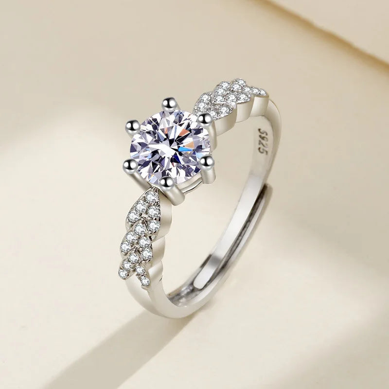 Elegant 925 Sterling Silver Heart Zircon Adjustable Ring for Women