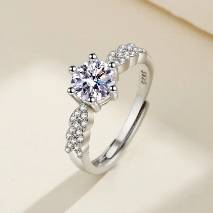 Elegant 925 Sterling Silver Heart Zircon Adjustable Ring for Women