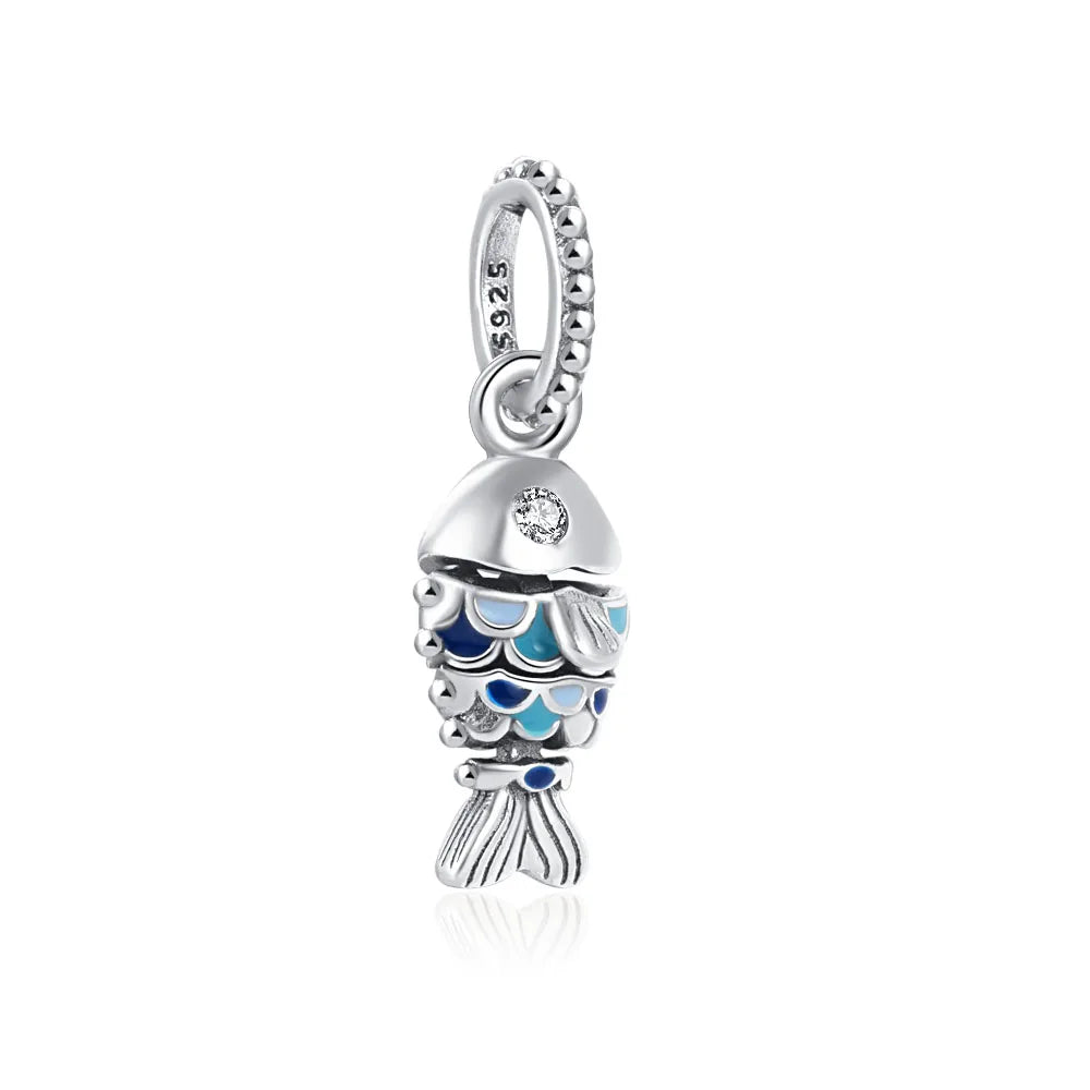 European 925 Sterling Silver Daisy Flower Fish Flag Pendant Bead Charm for Women's Bracelet and Necklace Jewelry