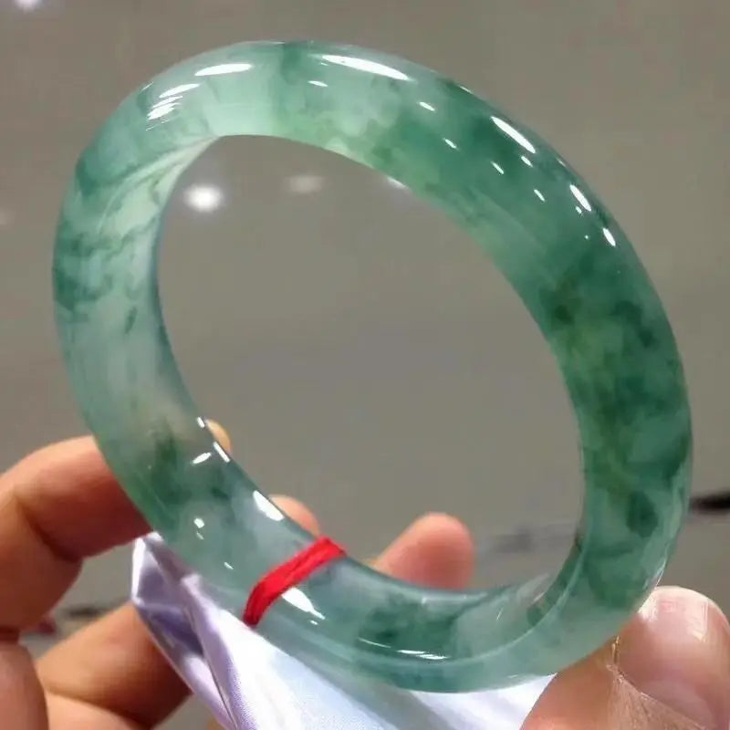 Elegant Light Green Jadeite Bracelet Handcarved Natural Charm Bangle for Women and Men