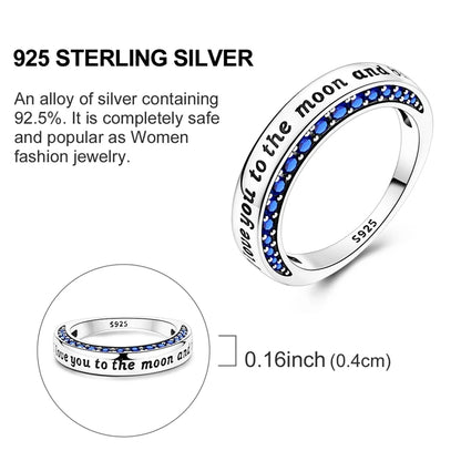 Blue Zircon Evil Eye Ring for Women in 925 Sterling Silver Sparkling Moon and Star Design Wedding Jewelry Gift LKTR075