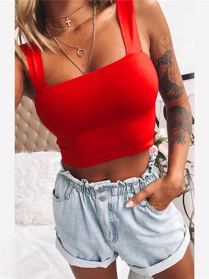 Square Neck Sleeveless Summer Crop Top White Cotton