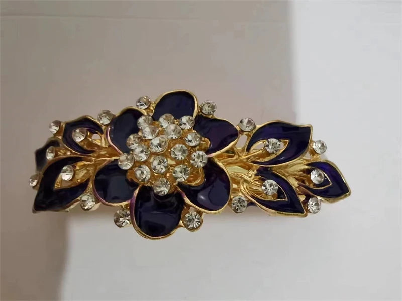 Elegant Red Crystal Flower Bow Hairpin With Vintage Blue Rhinestones