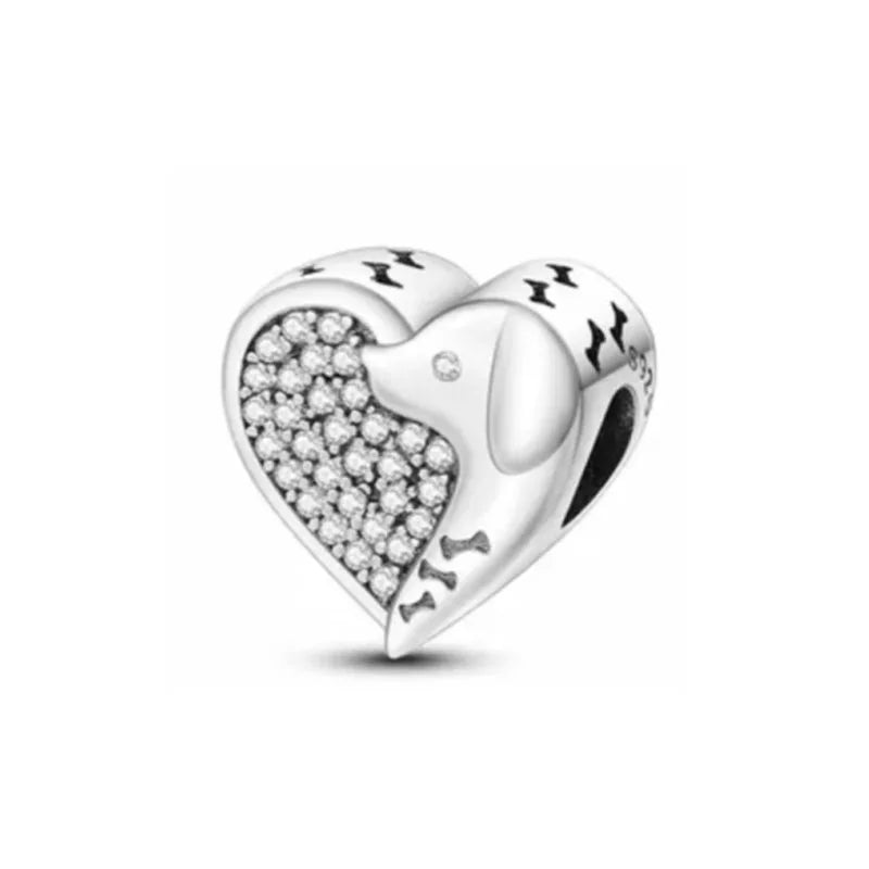 Sterling Silver Paw Print and Bone Charm Bead for Pet Bracelet Jewelry B4033
