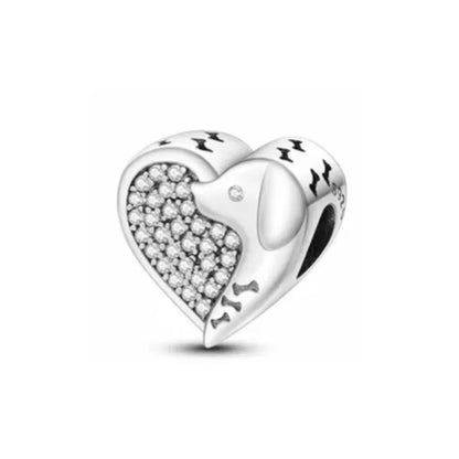 Sterling Silver Paw Print and Bone Charm Bead for Pet Bracelet Jewelry B4033