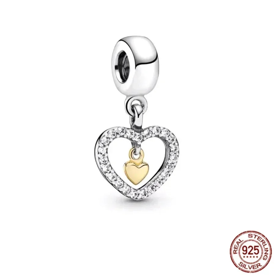 Original 925 Sterling Silver Linked Sister Hearts Openable Heart Locket Dangle Charm Beads for Necklace and Bracelet Jewelry