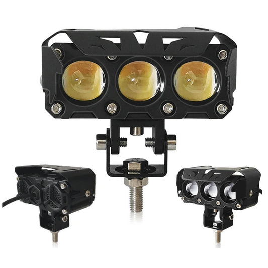 Motorcycle LED Spotlight 3 Lens Dual Color High Low Beam