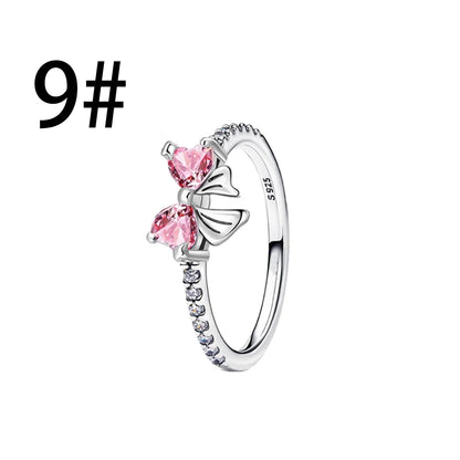 925 Sterling Silver Colorful Bow Jewelry Set for Women Rings Earrings Necklaces Charms DIY Gift