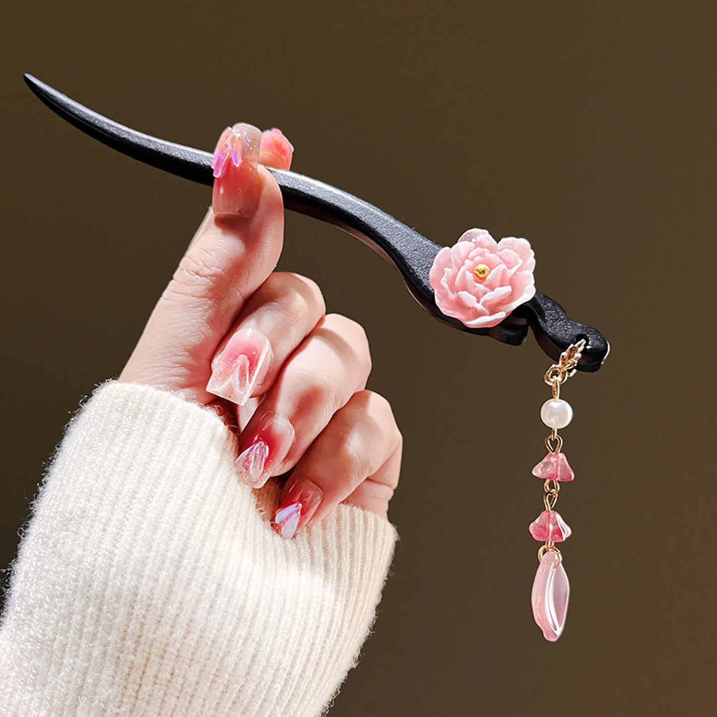 Elegant Hanfu Style Handmade Wooden Hairpin for Weddings and Special Occasions