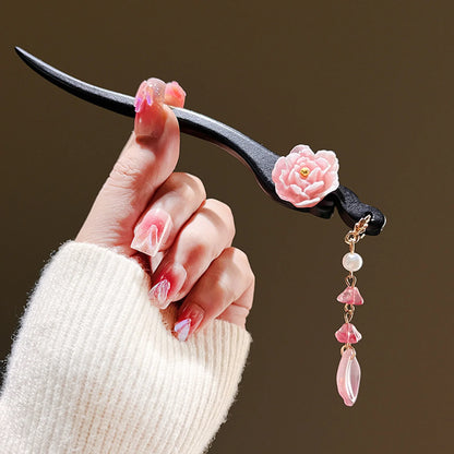 Elegant Hanfu Style Handmade Wooden Hairpin for Weddings and Special Occasions