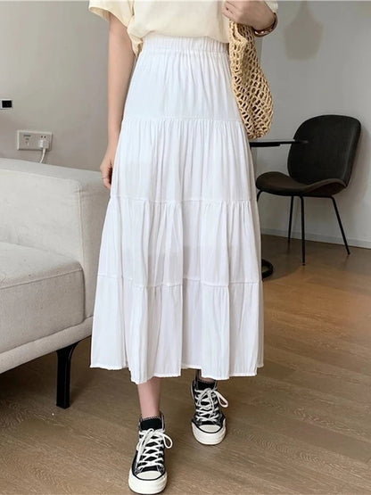 Spring Summer Women Chiffon Patchwork High Waist Skirt Chic