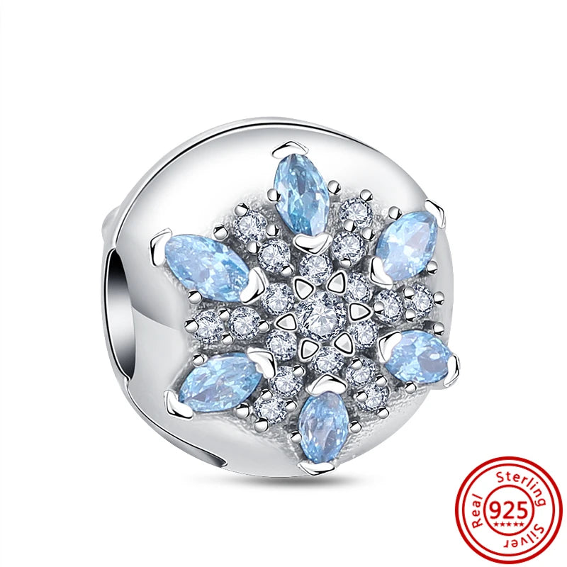 Sterling Silver Blue Zircon Feather Crown Moon Pendant Charm Bracelet Beads RS032 3mm-4mm