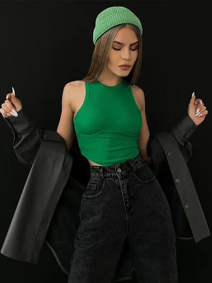 Ribbed Body Shaping Tank Top Women Sleeveless O Neck