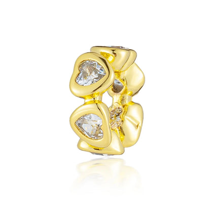 Golden Dragon Double Heart Dangle Charm Bead For 925 Bracelet