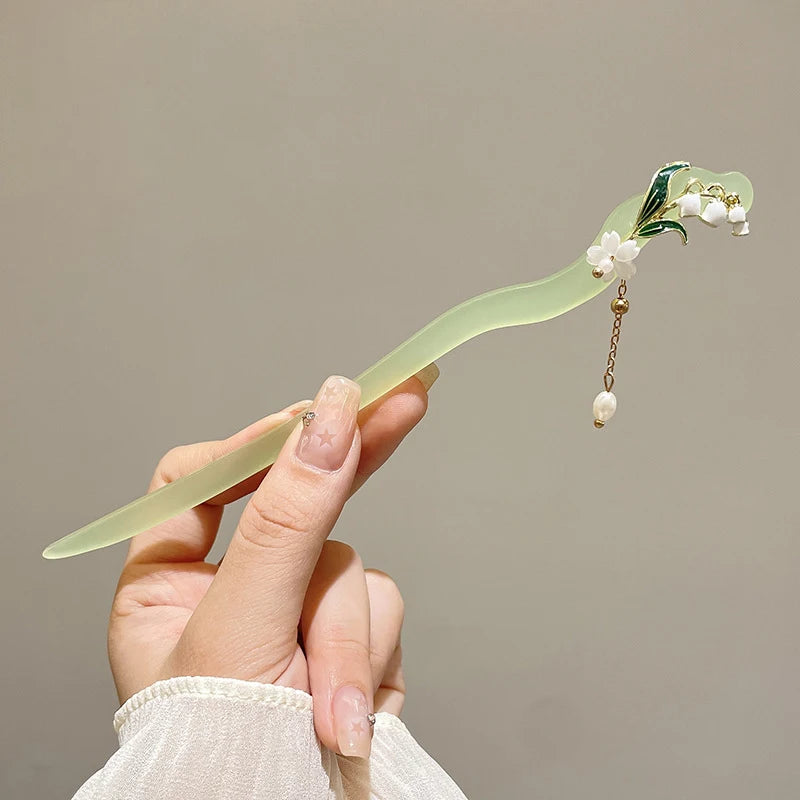 Elegant Chinese Tassel Hair Stick Floral Design Hairpin for Women