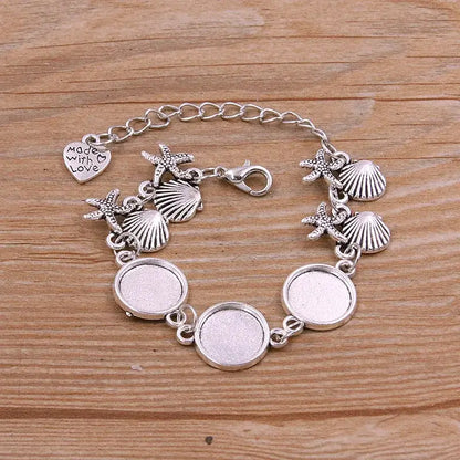 1Pc Metal Zinc Alloy Round Bracelet Findings in 2 Colors and 15 Styles 3-Antique silver 12mm
