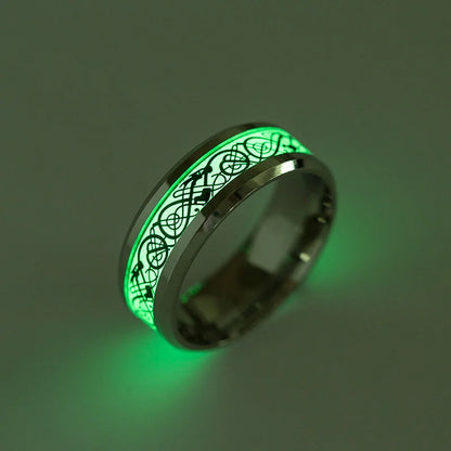 Luminous Dragon Stainless Steel Ring for Men - Glowing Green Animal Jewelry Gift