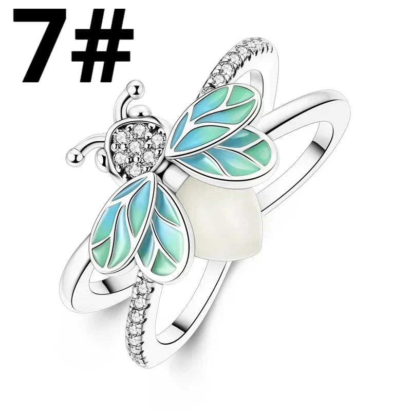 Authentic Luminous Firefly Bee Light Bulb Charm Ring Earrings 925 Sterling Silver DIY Jewelry Gift